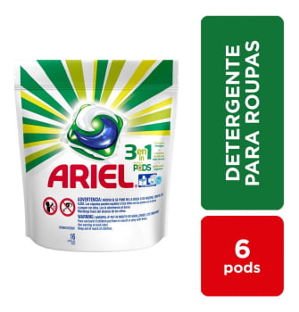 Detergente Lava Roupas Ariel 3em1 Pods - 16 Cápsulas - 6 Un