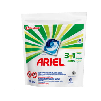 Detergente Lava Roupas Ariel 3 Em 1 Pods - 16 Cápsulas: Limpeza Completa e Prática para suas Roupas