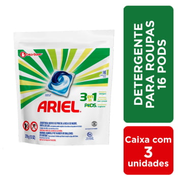 Detergente Lava Roupas Ariel 3em1 Pods - 16 Cápsulas - 3 Un